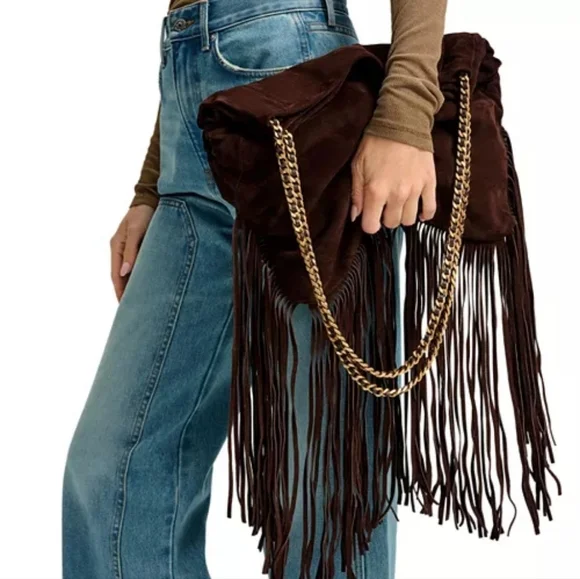 Veronica Beard Large Suede Fringe Slouch Shoulder Bag - Picture 15 of 16